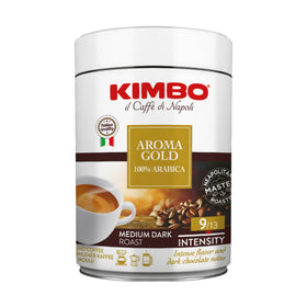 Kimbo Aroma Gold moka pot setup for authentic Italian home brewing.
