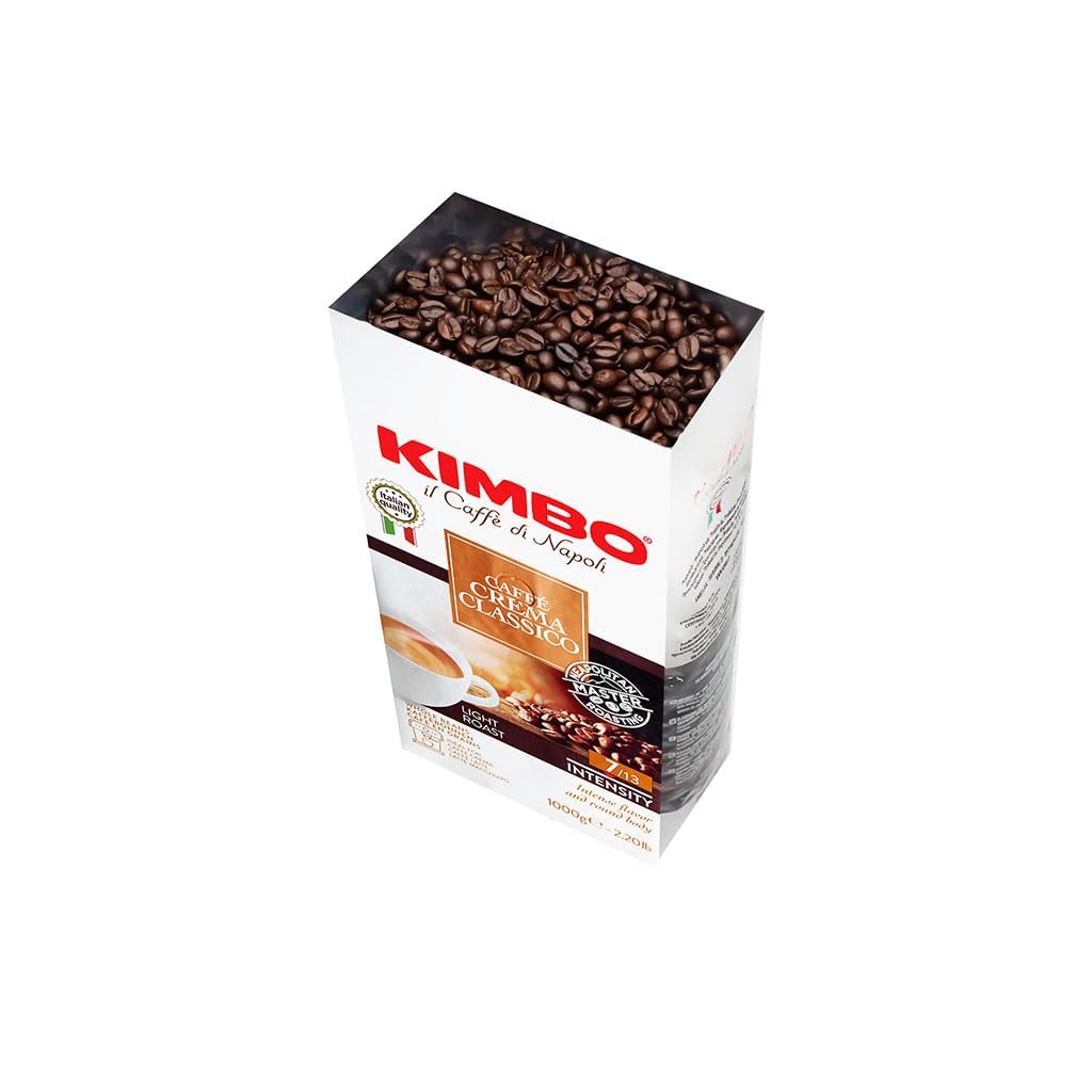 Kimbo Caffe Crema Classico packaging close-up showing a 2.2 lb bag