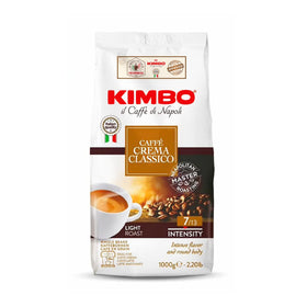 Kimbo Caffe Crema Classico whole beans in a bag for authentic Italian espresso