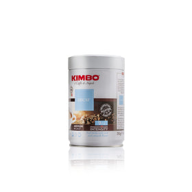 Kimbo decaf tin side view showcases packaging and consistent flavor profile.