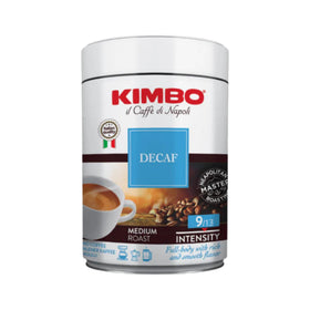 Kimbo decaf medium roast packaging with Naples origin.
