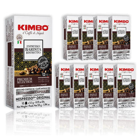 Kimbo Espresso Barista Ristretto capsules in aluminium packaging preserve freshness.