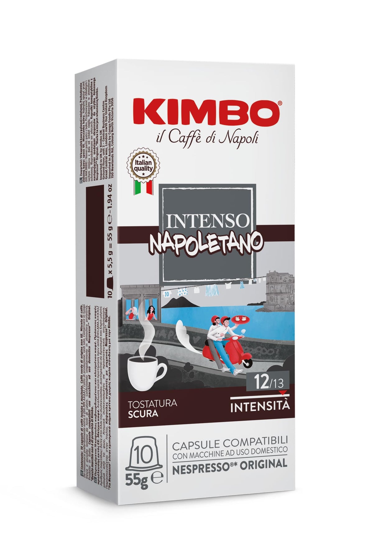 Kimbo Intenso Napoletano capsules in 100-regular pack for rich at-home espresso.