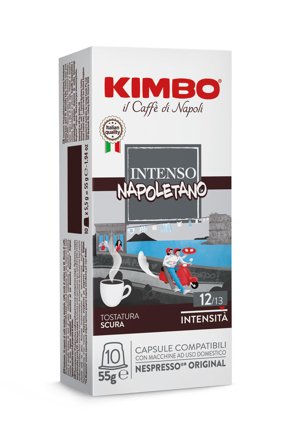 Kimbo Intenso Napoletano capsules in 100-regular pack for rich at-home espresso.