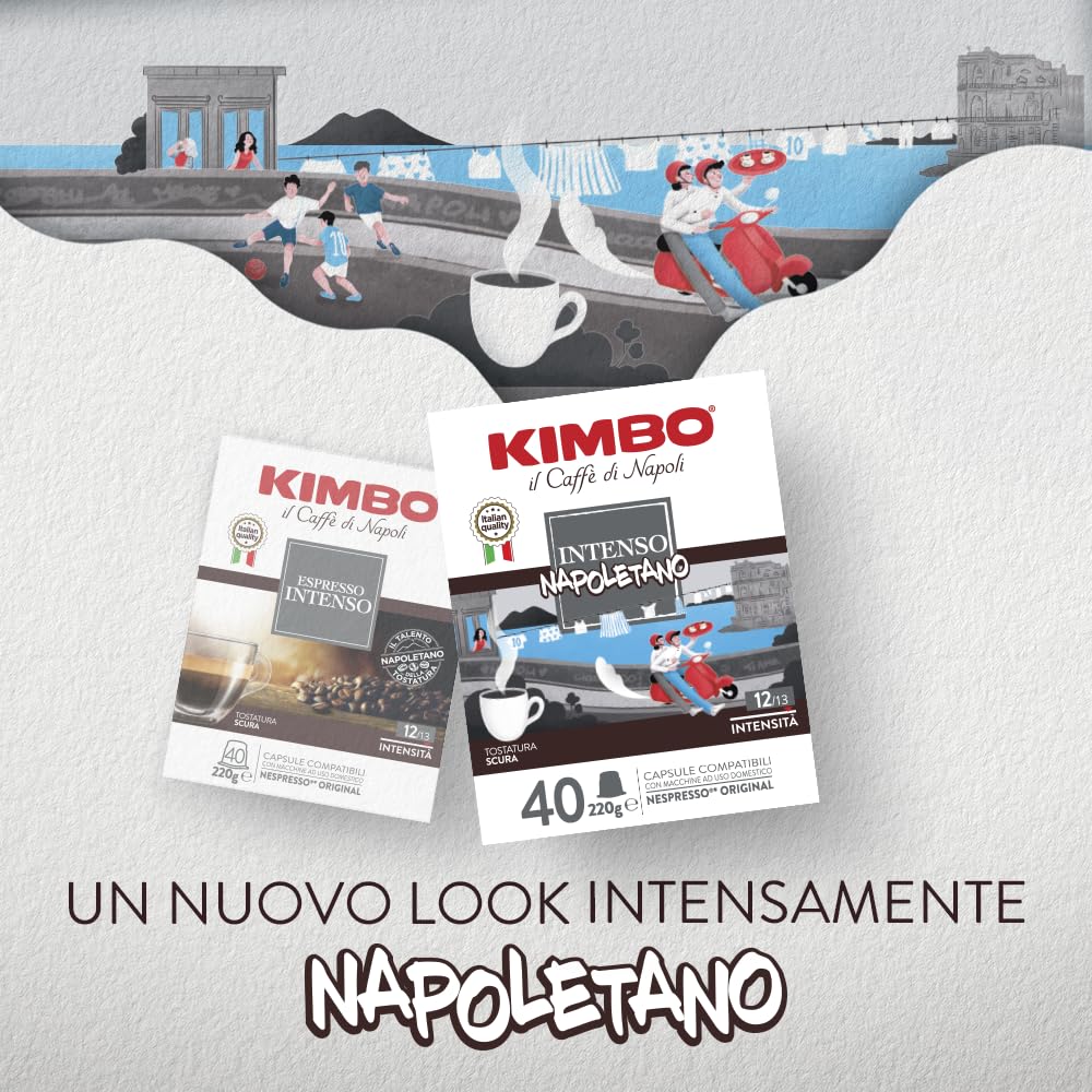 Kimbo cup steaming with Intenso Napoletano for bold morning espresso.