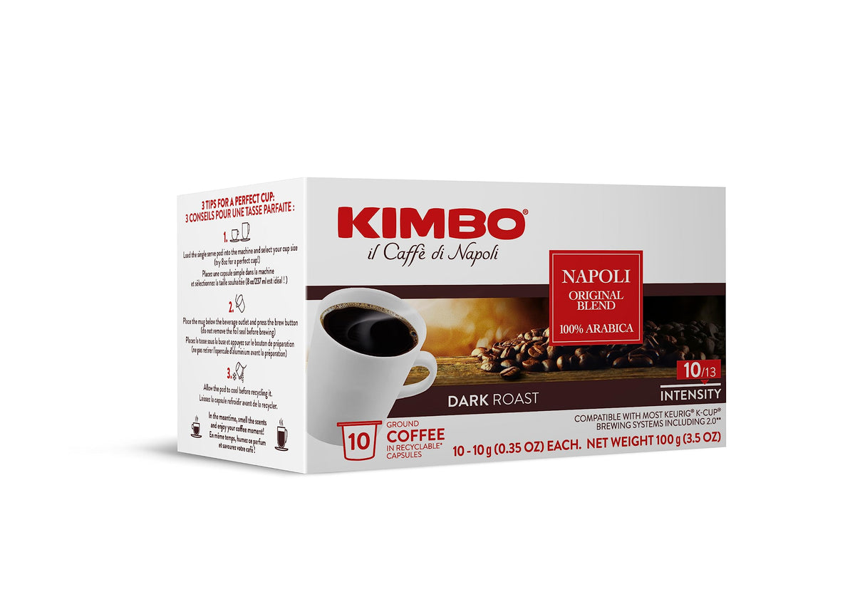KIMBO Espresso Napoli Keurig pod's dark roast aroma, ideal for quick, flavorful single-serve mornings