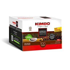 Kimbo Napoli Espresso pod packaging shows compostable materials for eco-conscious brewing.