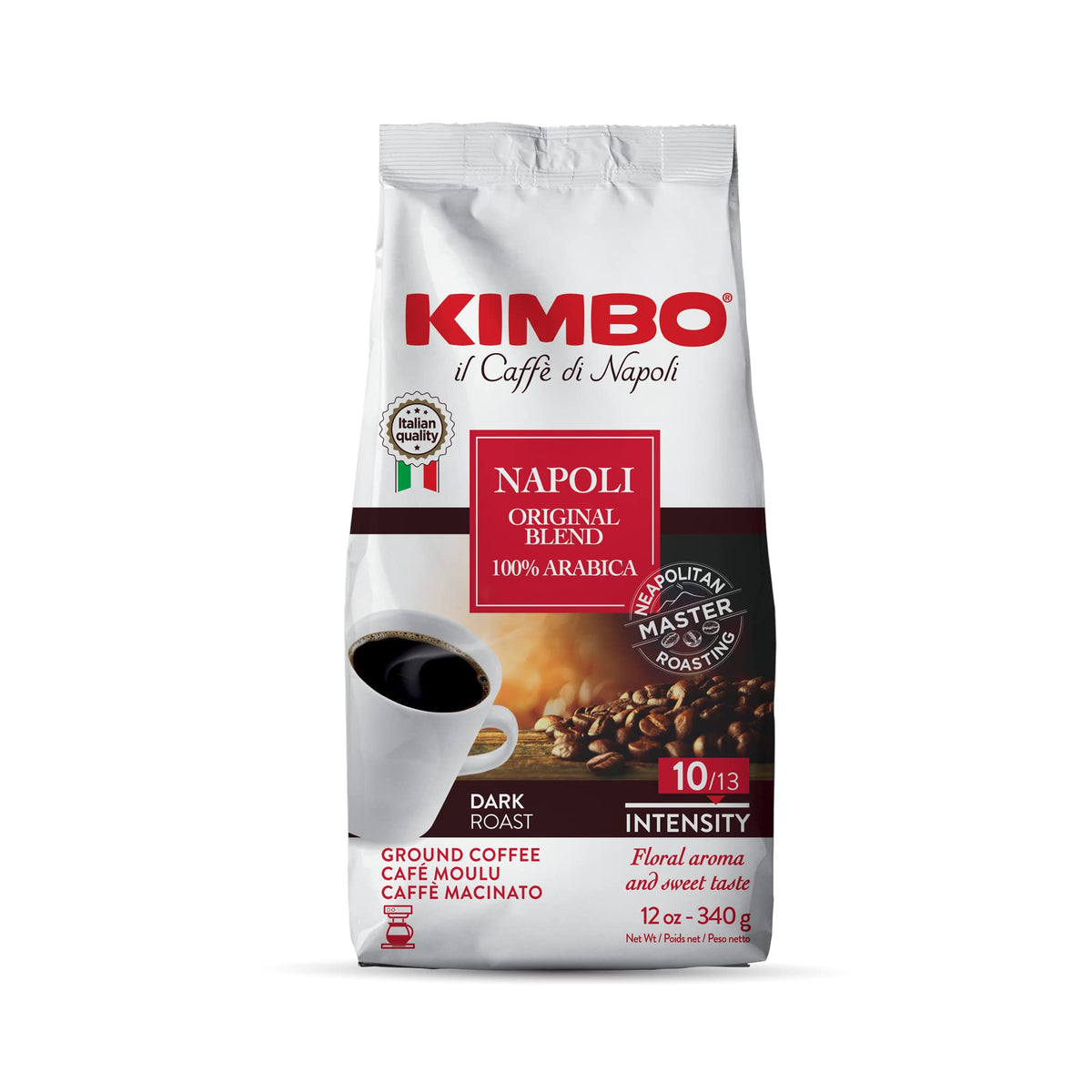 Kimbo Napoli Original Blend ground coffee bag with rich aroma for morning brew