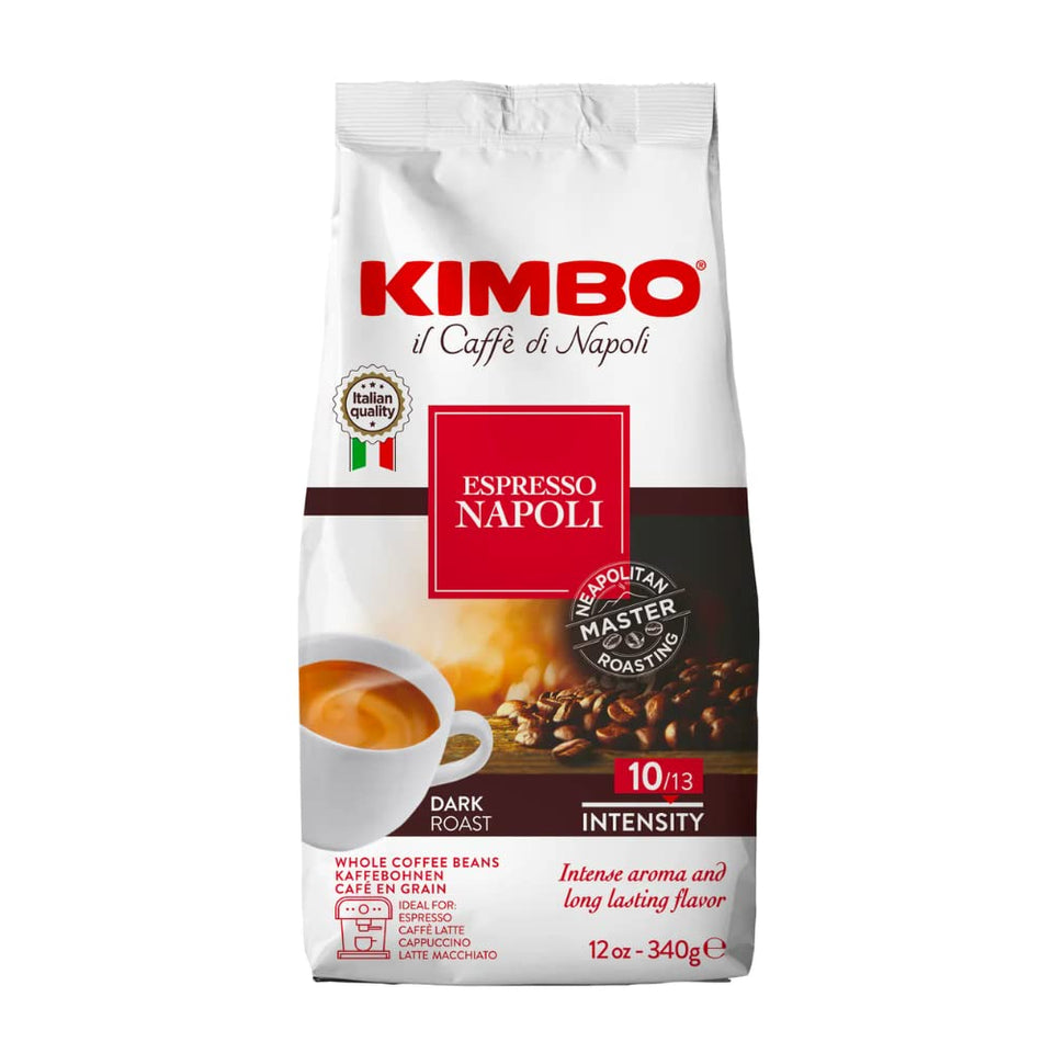 Kimbo Napoli Original Blend whole bean 12 oz bag ready for aromatic espresso at home