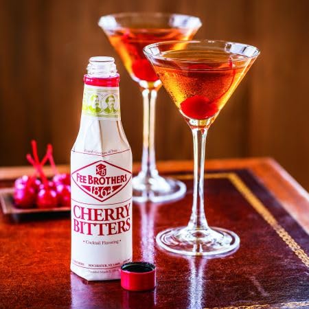 Fee Brothers Cherry Bitters on a home bar setup for crafting cocktails