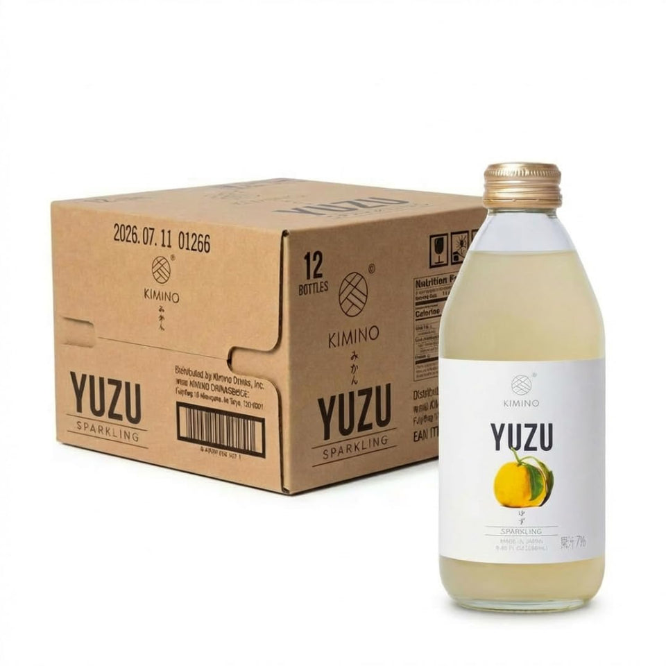 Kimino Sparkling Yuzu bottle front, crisp citrus aroma for refreshment