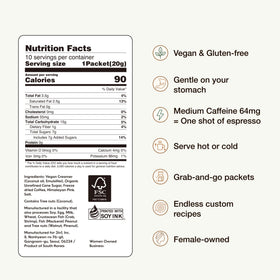 KimlyParc coffee packet contents, including vegan creamer and sugar for all-in-one flavor.