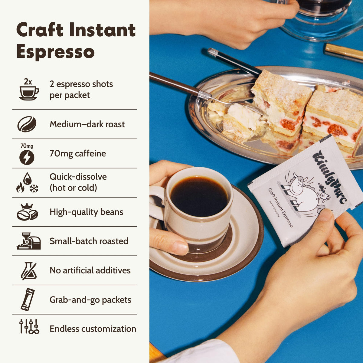 KimlyParc Craft Instant Espresso box packaging with six sachets for on-the-go brewing.