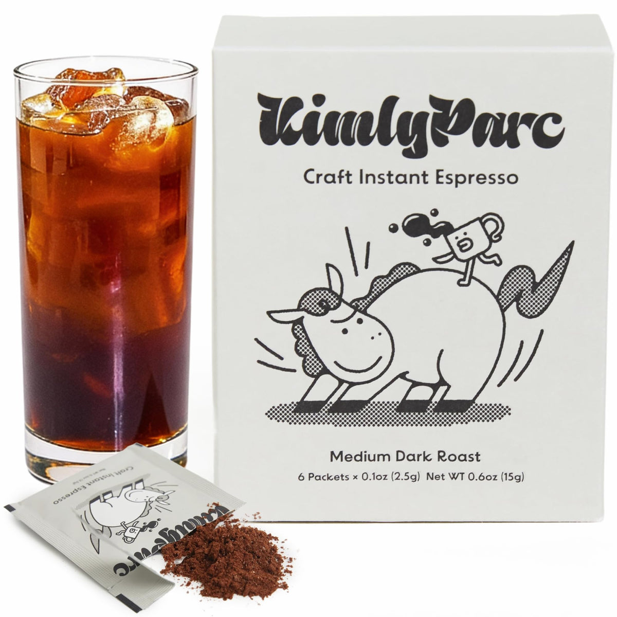 KimlyParc Craft Instant Espresso packet front showing compact, travel-friendly design for busy mornings.