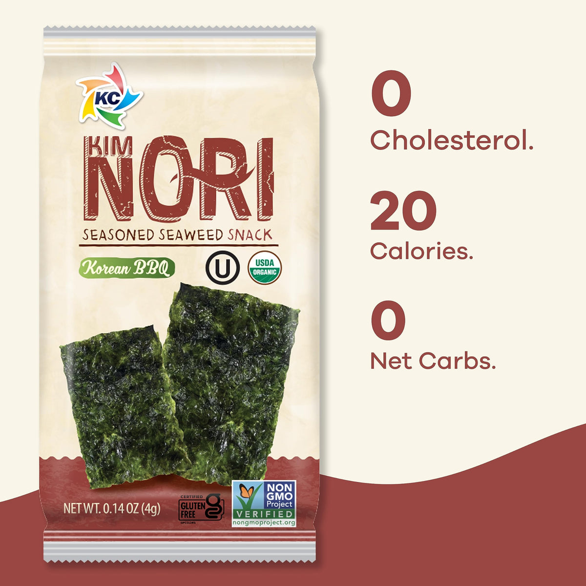 KIMNORI roasted seaweed close-up, crisp texture and flavor.