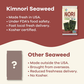 KIMNORI seaweed ingredients list with canola and sesame oils.