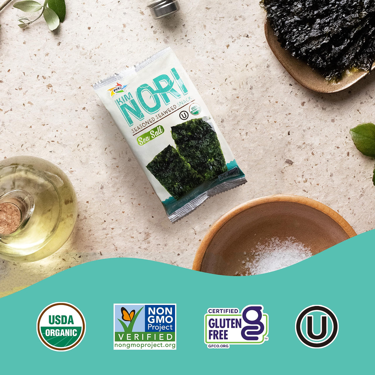 KIMNORI kosher certified seal on packaging.