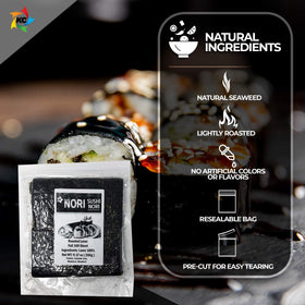 Sushi roll being built with KIMNORI sheets.