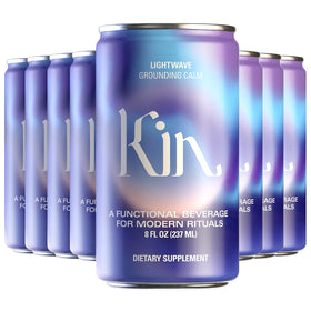 Kin Euphorics Lightwave bottle front view with lavender-vanilla aroma for calming evenings.