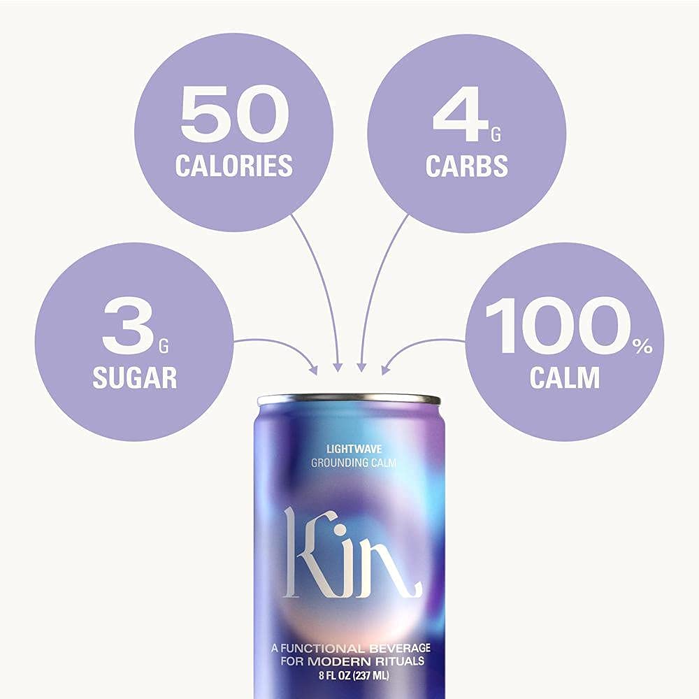 Kin Euphorics Lightwave label featuring ginger and birch for flavor cues.