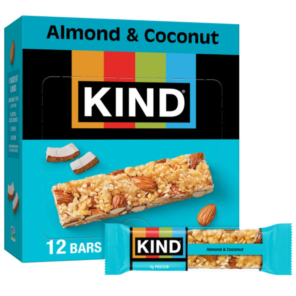 KIND Almond & Coconut bar front view for on-the-go snacking.