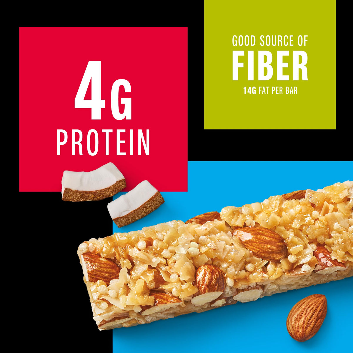 KIND almonds as first ingredient provide crunch and protein.