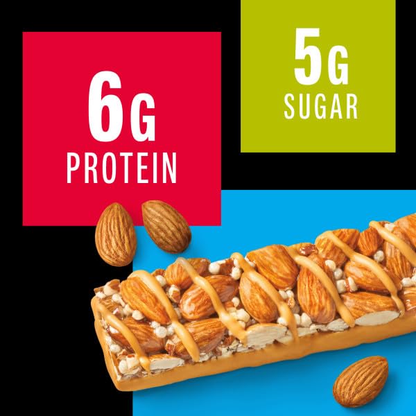 Close-up of KIND bar texture with almonds, showcasing crunch and flavor.