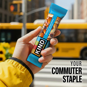 KIND bar shown in a bag, perfect for on-the-go snacking.