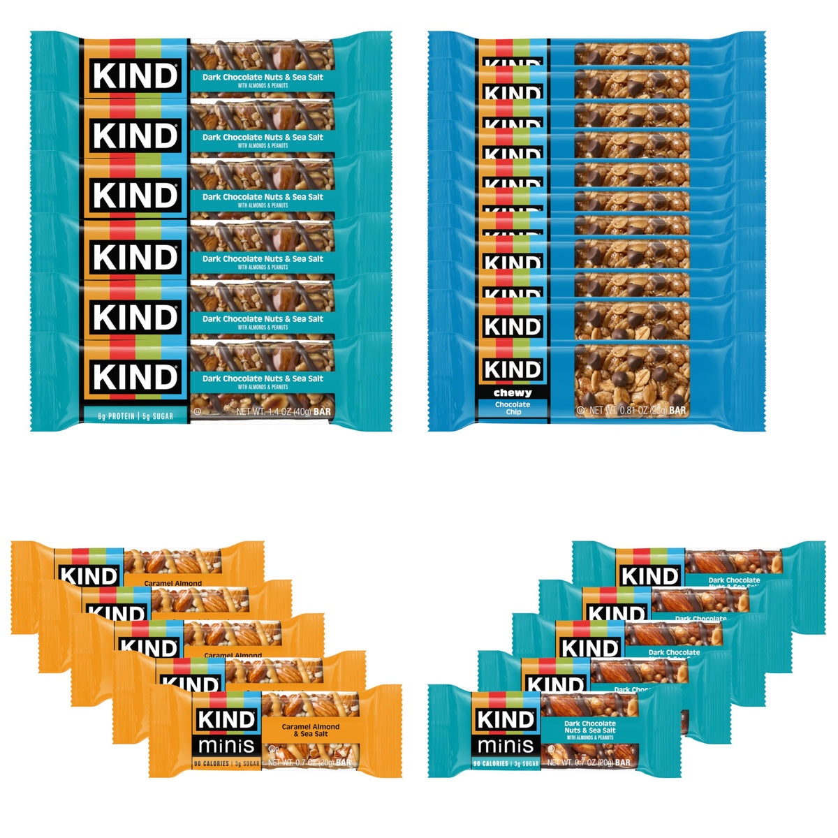 KIND Bar variety pack with Dark Chocolate Nuts & Sea Salt bar, ready to grab on the go