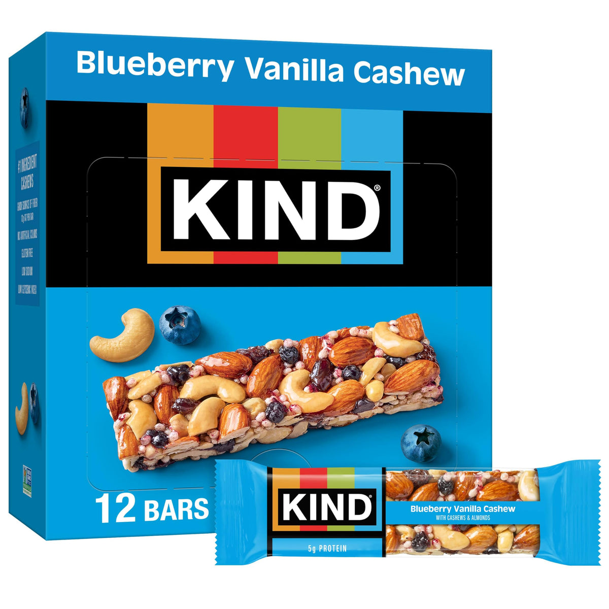 KIND Blueberry Vanilla Cashew bar pack for easy grab-and-go nutrition.