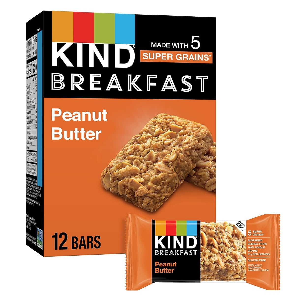 Kind Breakfast Bar almond butter closeup highlights creamy, wholesome ingredients.