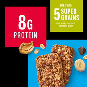 KIND Breakfast Bars closeup ingredients reveal oats, buckwheat, quinoa, and chocolate.