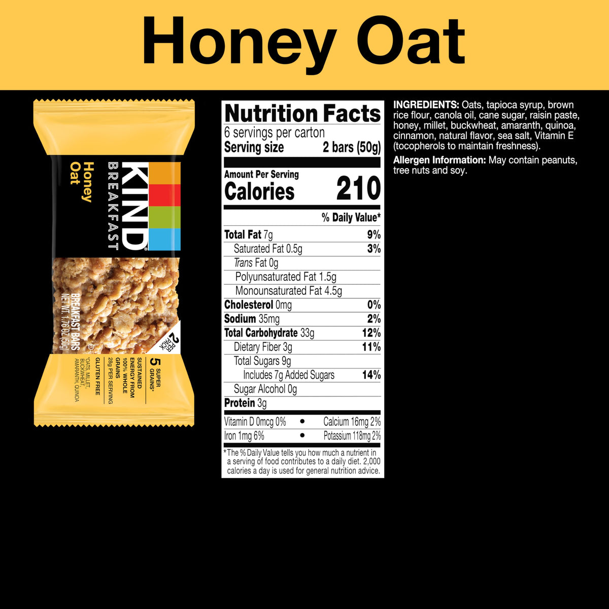 KIND Breakfast Bars five super grains image highlights oats, buckwheat, millet, amaranth, quinoa.