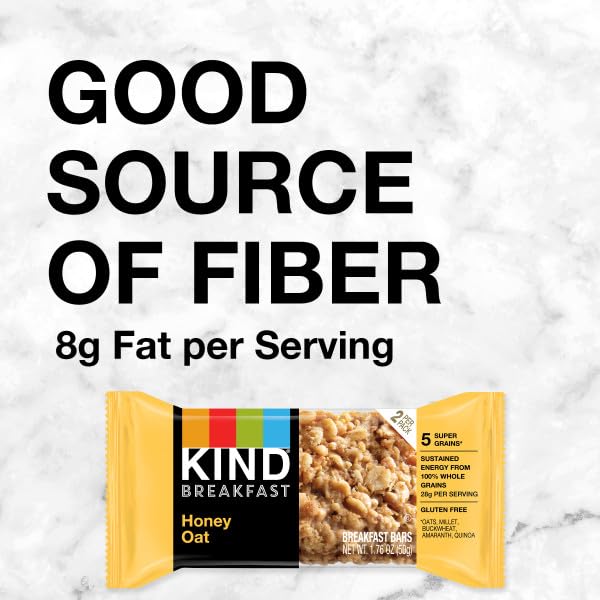 KIND Breakfast Bars Honey Oat on-the-go serving, ideal for quick, gluten-free snacking.