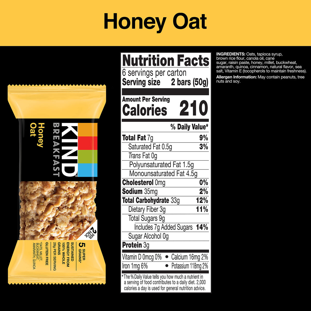 KIND Breakfast Bars Honey Oat two-bar pack, perfect for on-the-go energy.
