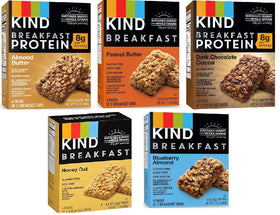 Kind Breakfast Bars variety pack box on kitchen counter for quick mornings.