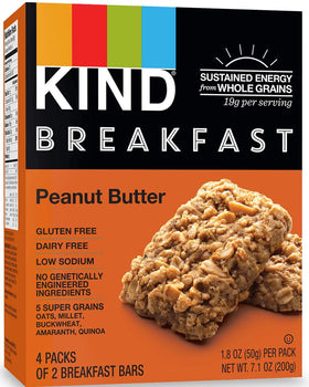 Close-up of Kind Breakfast Bars packaging with vibrant colors.