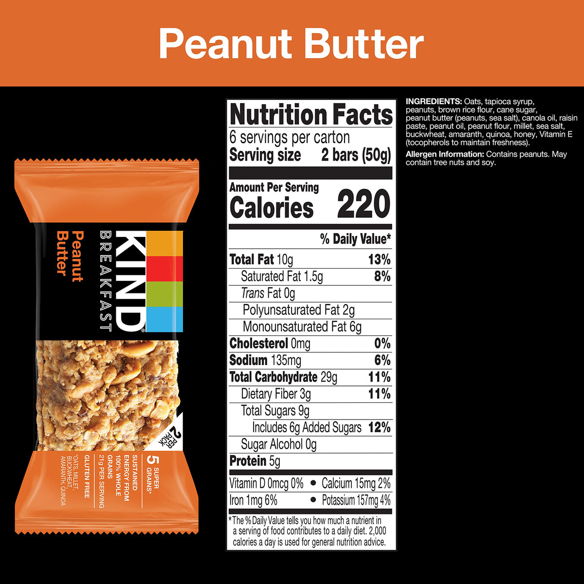 KIND Breakfast Bars Peanut Butter close-up showing chewy texture and whole grains