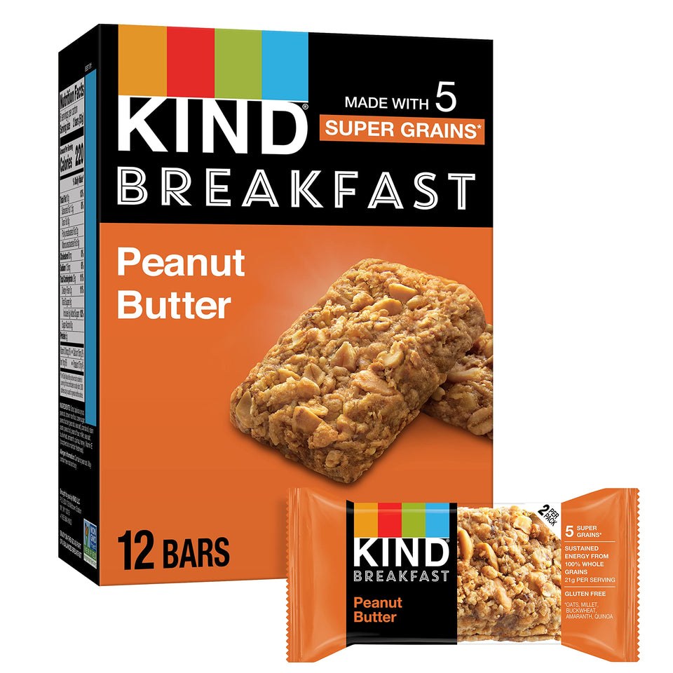 KIND Peanut Butter Breakfast Bars box for convenient gluten-free snacking.