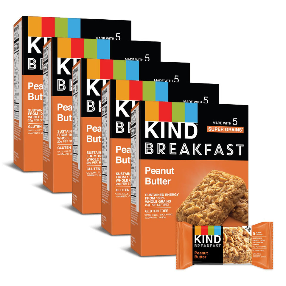 KIND Breakfast Bars Peanut Butter packaging, convenient gluten-free snack on the go