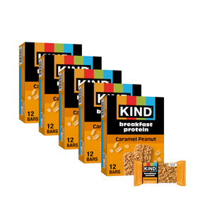 KIND Breakfast Caramel Peanut bars in packaging, convenient on-the-go energy snack for busy mornings.