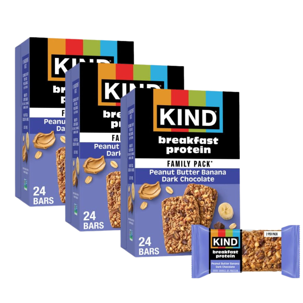 KIND Breakfast Peanut Butter Banana Dark Chocolate bars in a convenient two-bar pack