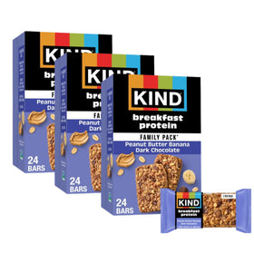 KIND Breakfast Peanut Butter Banana Dark Chocolate bars in a convenient two-bar pack