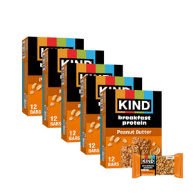 KIND Breakfast Protein Bar peanut butter packaging shows gluten-free, high-protein snack on the go