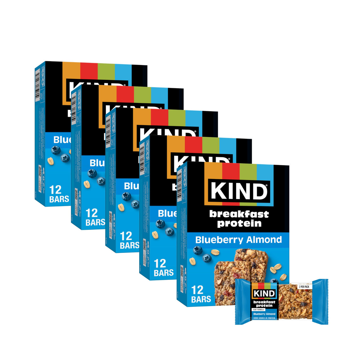 KIND Breakfast Protein Bars blueberry almond front-pack showcasing gluten-free, high-protein snack