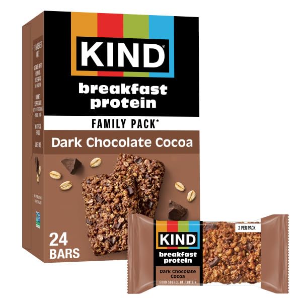 Kind Breakfast Dark Chocolate Cocoa bars in package for convenient energy on the go.