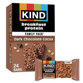 Kind Breakfast Dark Chocolate Cocoa bars in package for convenient energy on the go.
