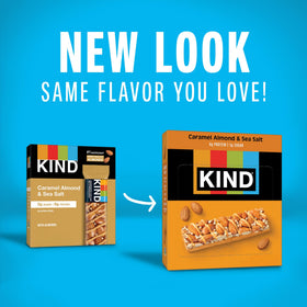 KIND Caramel Almond & Sea Salt bar on-the-go; a satisfying, portion-controlled snack.