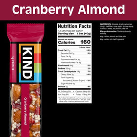 KIND Cranberry Almond Bar pack highlights convenient single-serve snacks for on-the-go.
