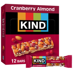 KIND Cranberry Almond Bar unwrap reveals nutty, fruity crunch for a gluten-free snack.